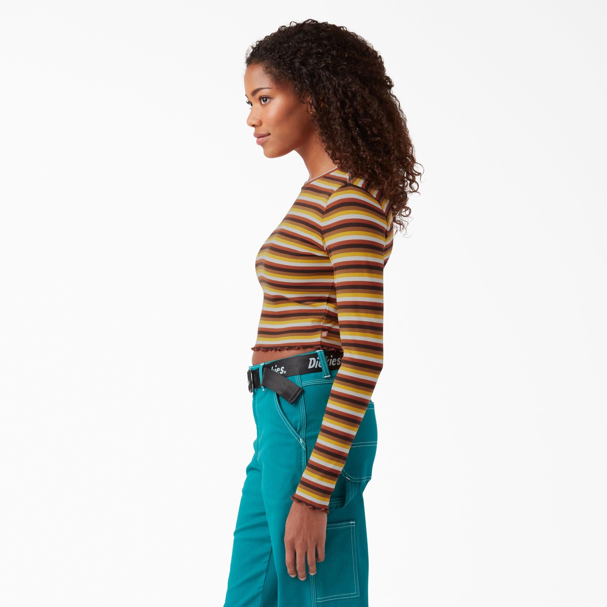 Women's Striped Long Sleeve Cropped T-Shirt - Ginger Honey Baby Stripe - Purpose-Built / Home of the Trades