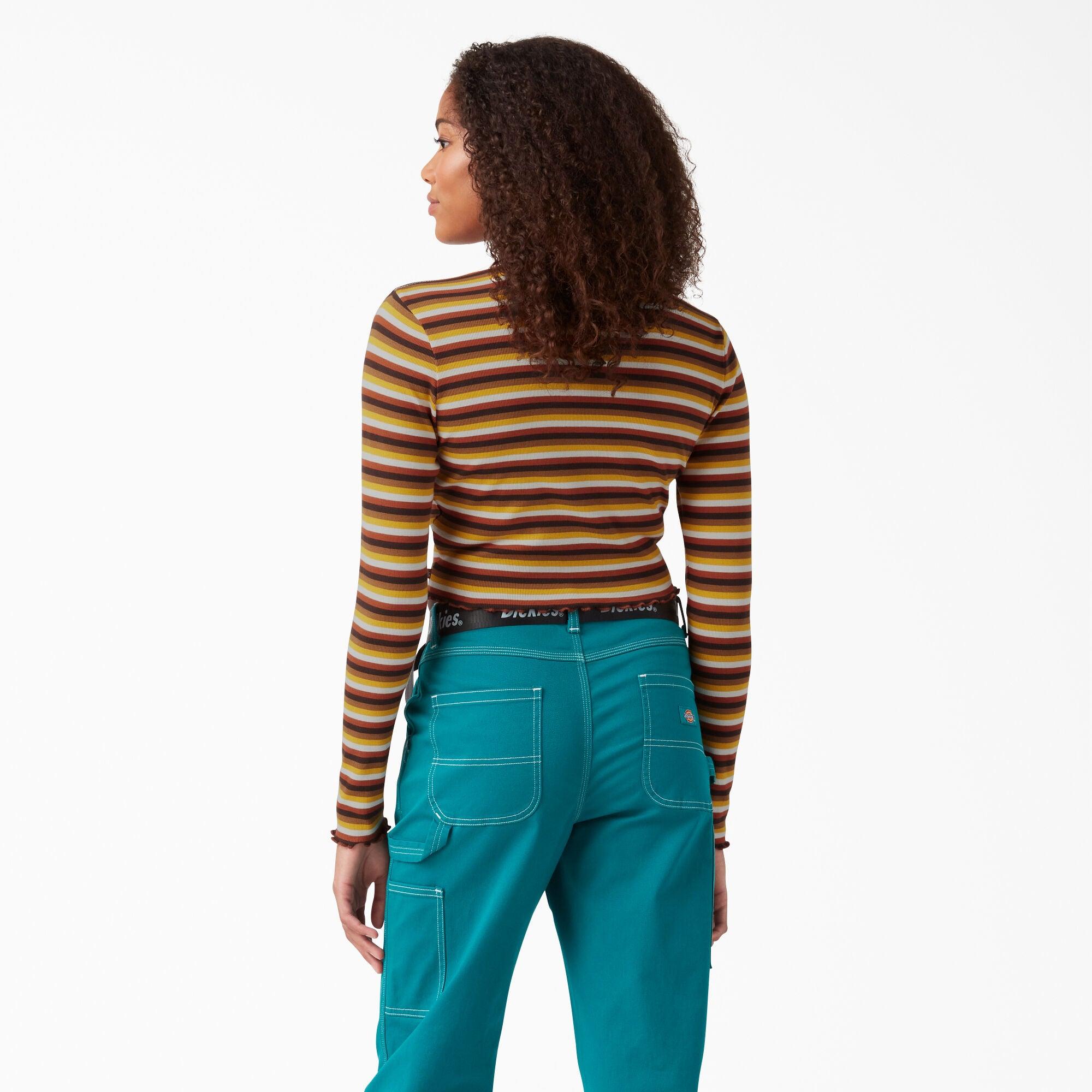 Women's Striped Long Sleeve Cropped T-Shirt - Ginger Honey Baby Stripe - Purpose-Built / Home of the Trades