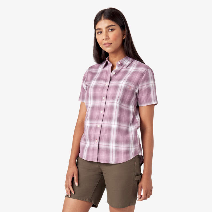 Women's Plaid Woven Shirt - Lilac Herringbone Plaid