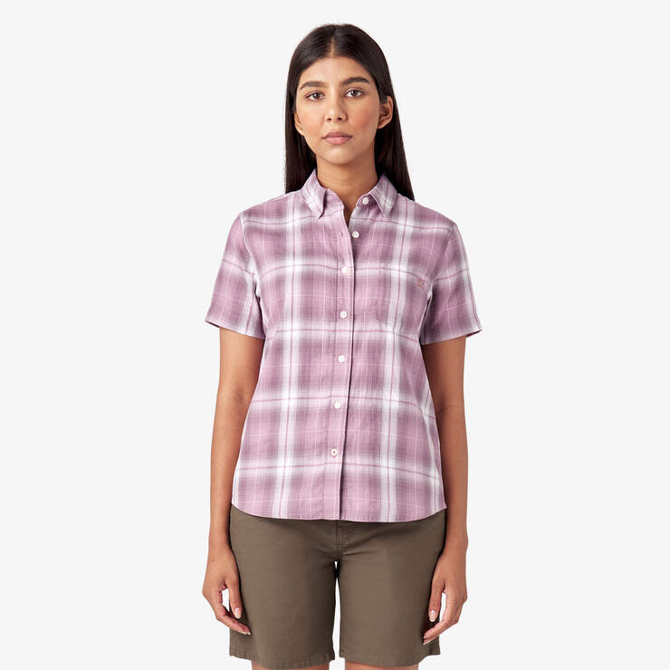 Women's Plaid Woven Shirt - Lilac Herringbone Plaid