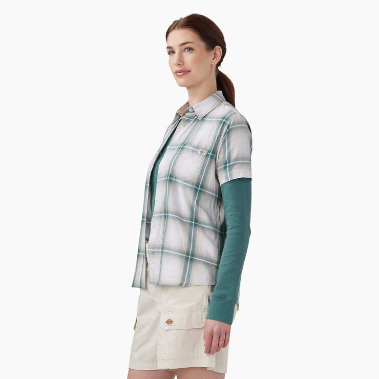 Women's Plaid Woven Shirt - Green Herringbone Plaid