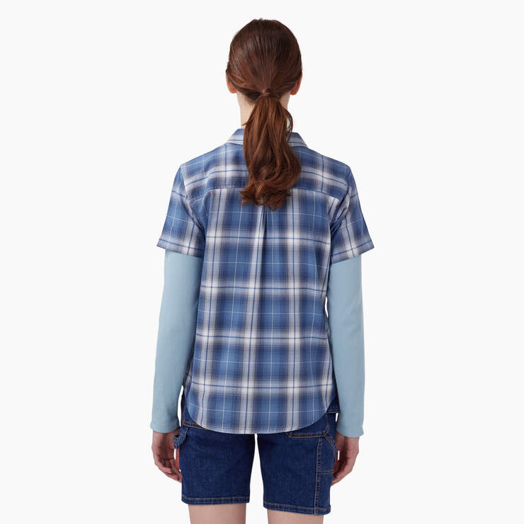 Women's Plaid Woven Shirt - Blue Herringbone Plaid