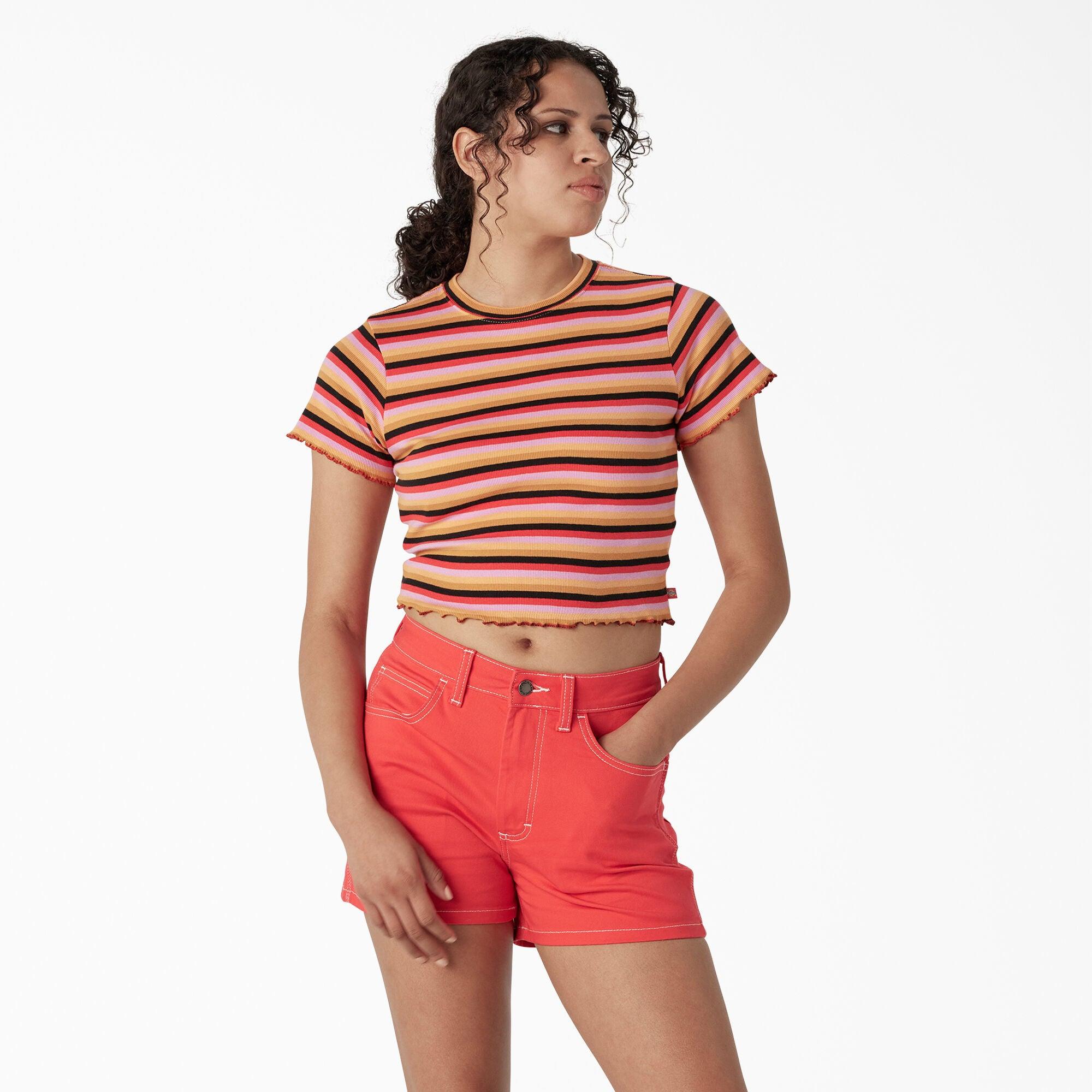 Women's Striped Cropped Baby T-Shirt, Orange Explorer Stripe - Purpose-Built / Home of the Trades