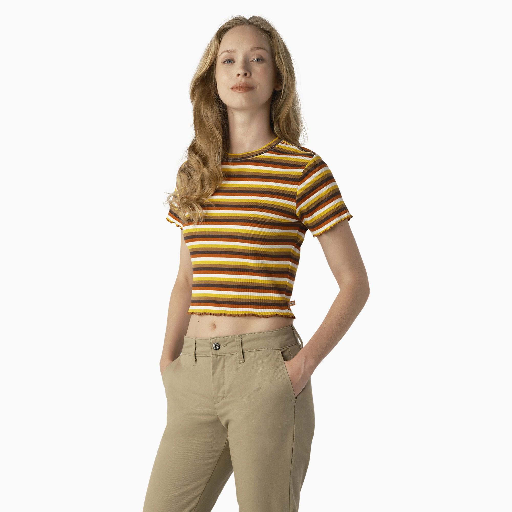 Women's Striped Cropped Baby T-Shirt, Ginger Honey Baby Stripe - Purpose-Built / Home of the Trades