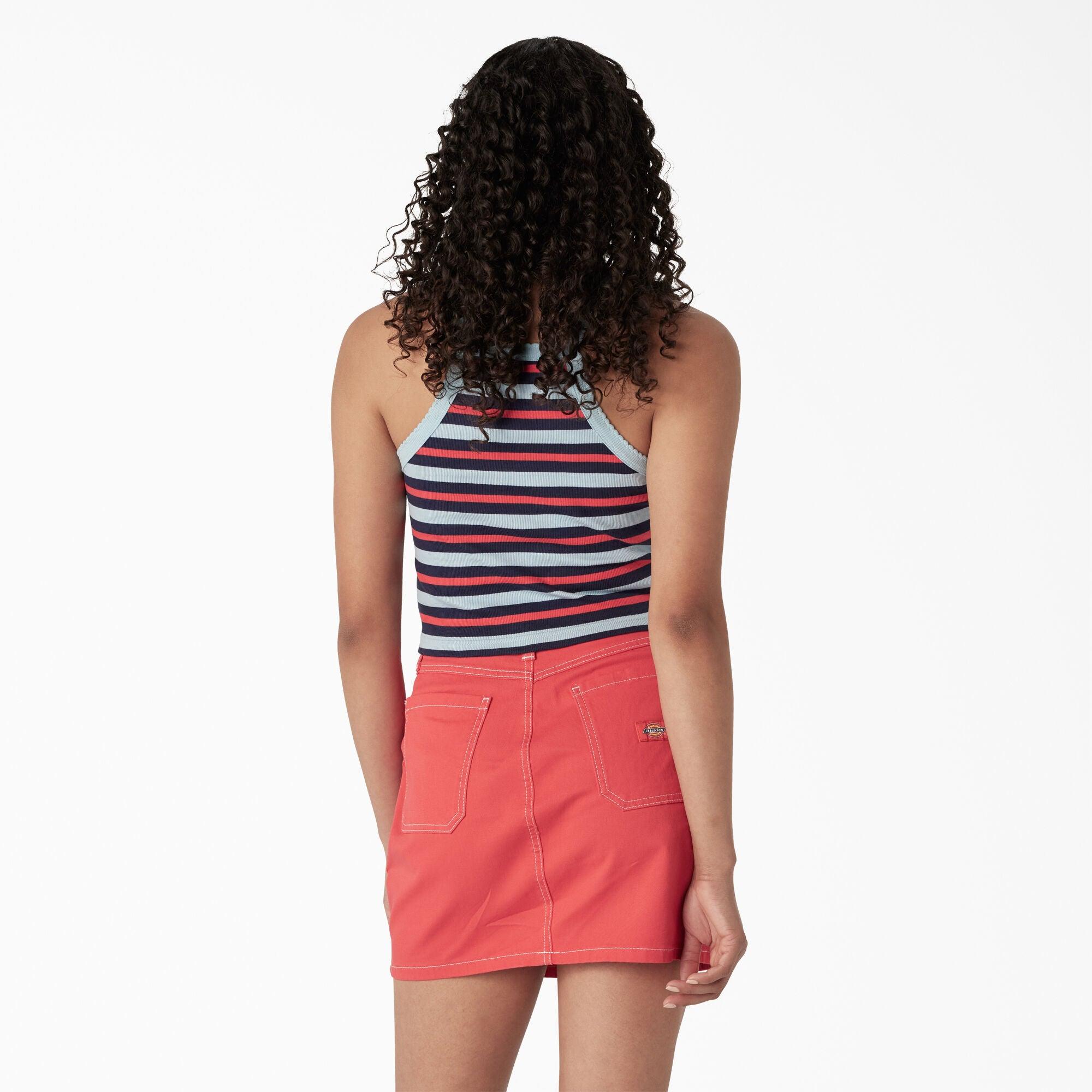 Women's Rib Knit Cropped Tank Top, Sky Blue Summer Fair Stripe - Purpose-Built / Home of the Trades