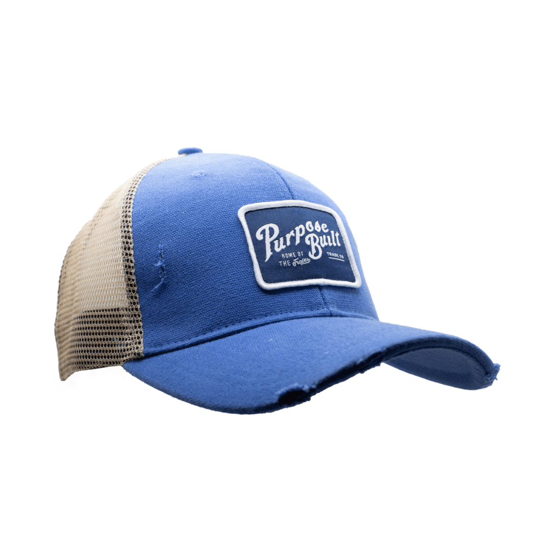 Distressed Trucker Hat - Harrison Blue - Purpose-Built / Home of the Trades