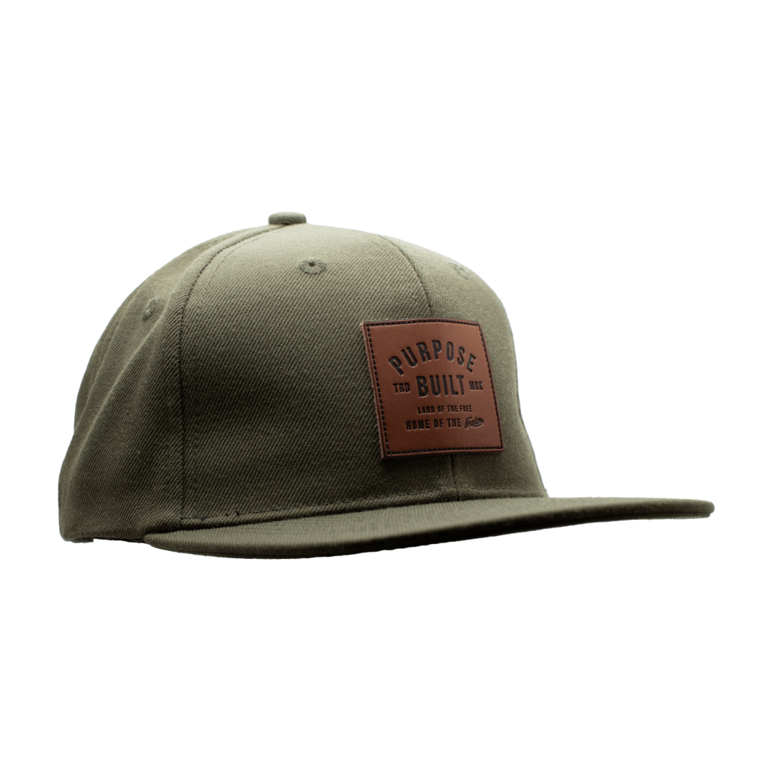 Leather Patch Trucker Hat; Olv Green/Tan; Pick a Logo- Oowee Products