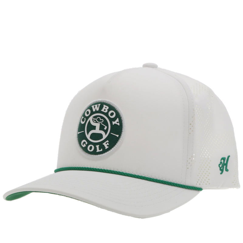 "COWBOY GOLF" HAT WHITE W/GREEN & WHITE PATCH - HOOEY - Headwear