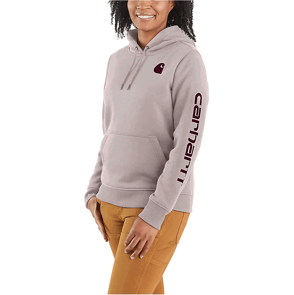 102791 - Women's relaxed fit midweight logo sleeve graphic hoodie - Mink - Purpose-Built / Home of the Trades -  - 