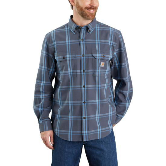 105433 - Loose Fit Midweight Chambray Long-Sleeve Plaid Shirt - Bluestone - Purpose-Built / Home of the Trades -  - 