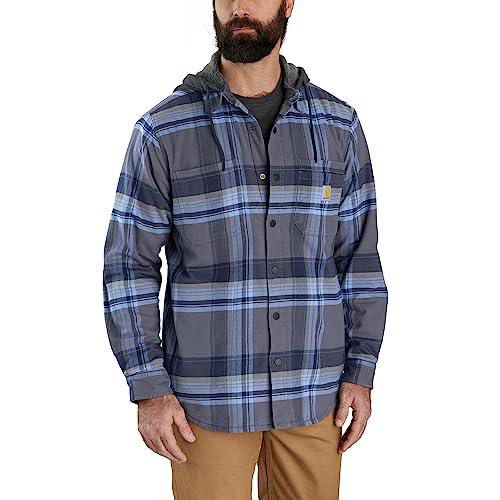 105938 - Rugged flex® relaxed fit flannel fleece lined hooded shirt jacket - Navy/Bluestone - Purpose-Built / Home of the Trades -  - 