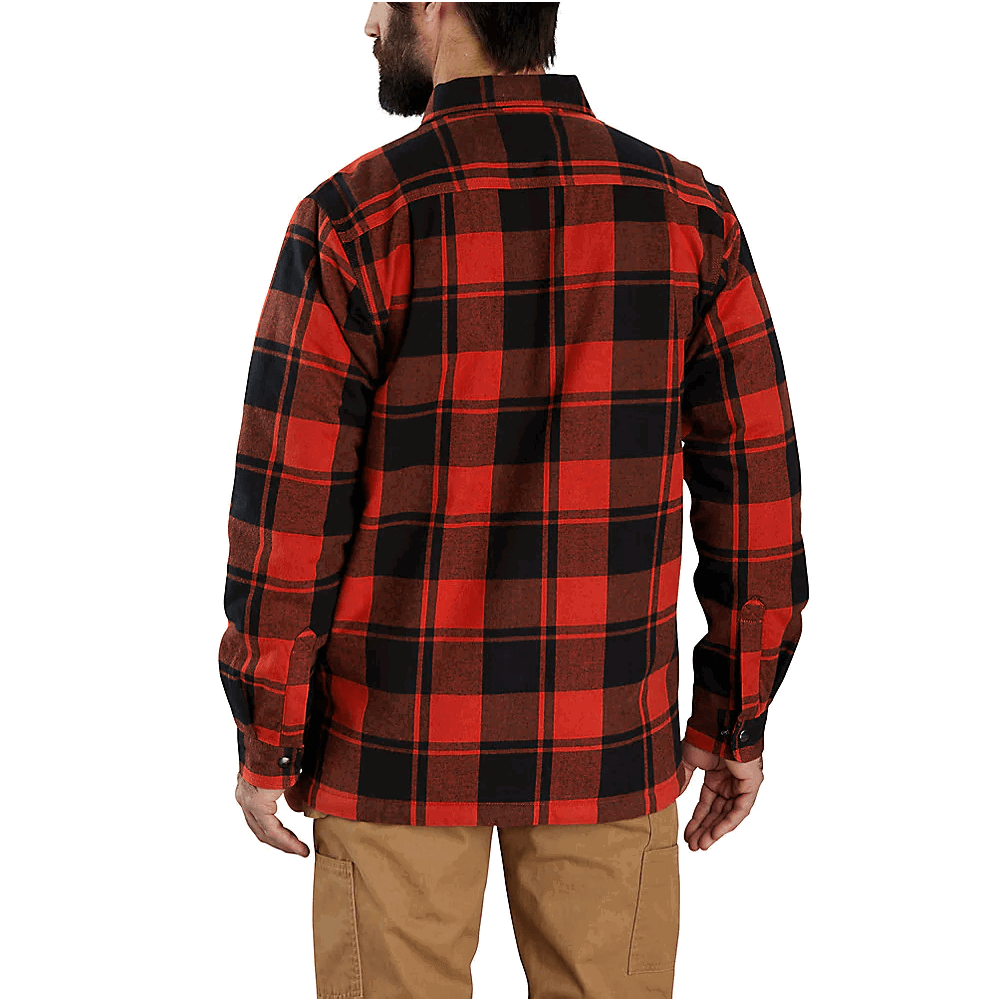 105939 - Relaxed fit flannel sherpa-lined shirt jacket - Red Ochre/Black - Purpose-Built / Home of the Trades -  - 