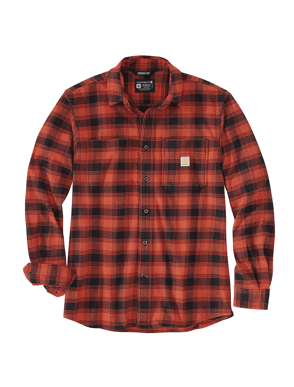 105945 - Rugged flex® relaxed fit midweight flannel long-sleeve plaid shirt - Red Ochre/Black - Purpose-Built / Home of the Trades -  - 