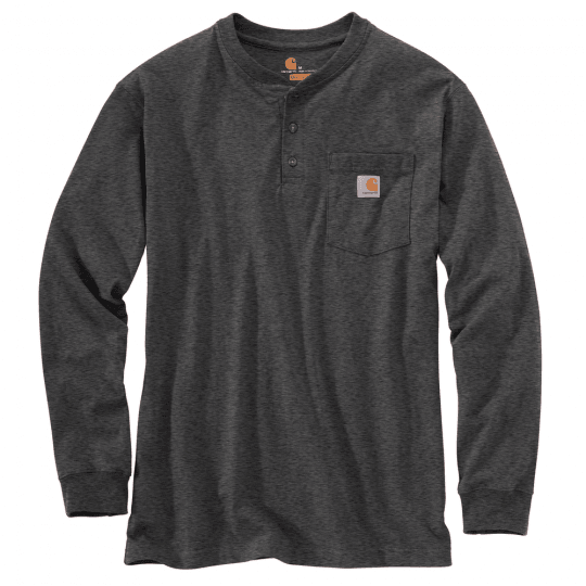 K128 - Loose fit heavyweight long-sleeve pocket Henley t-shirt- Carbon - Purpose-Built / Home of the Trades