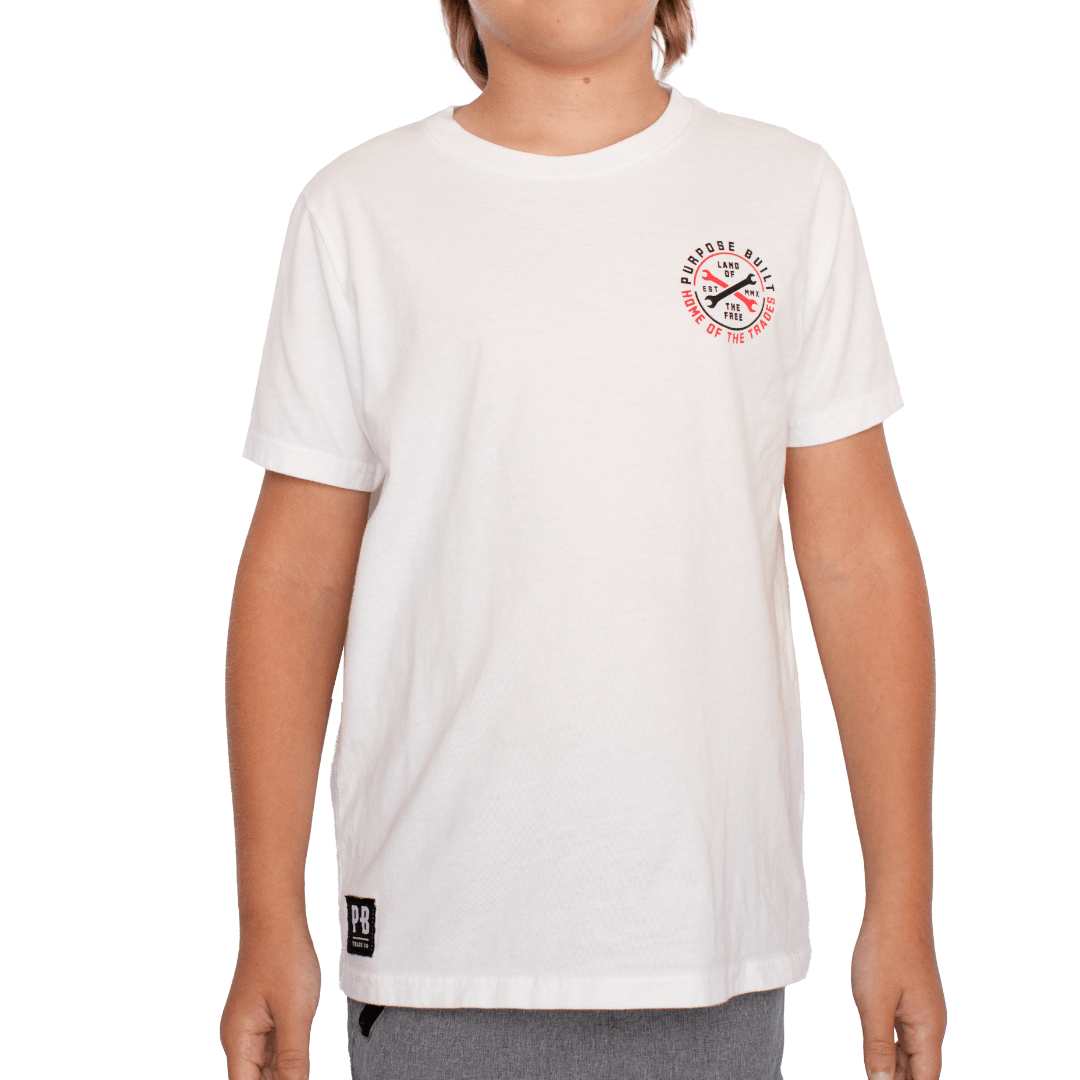 Youth Hot Wrenches Tee, White - Purpose-Built / Home of the Trades