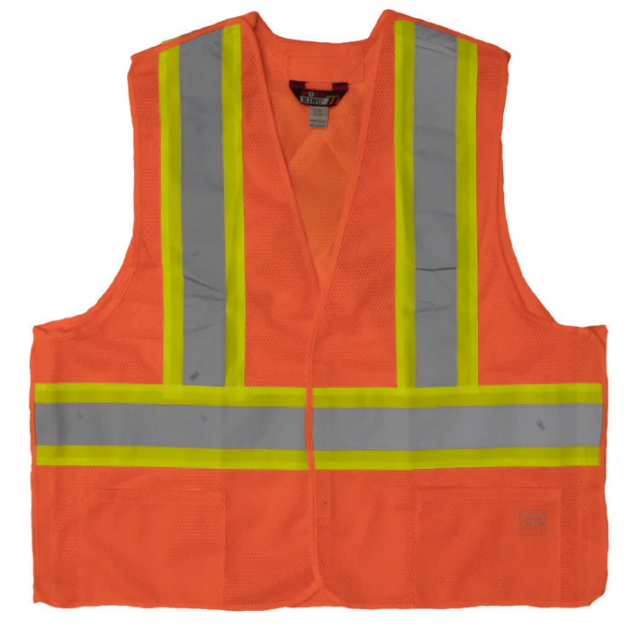 5 Point Tearaway Safety Vest X Back ANSI Class 2 - Orange - TOUGH DUCK - Personal Protective Equipment