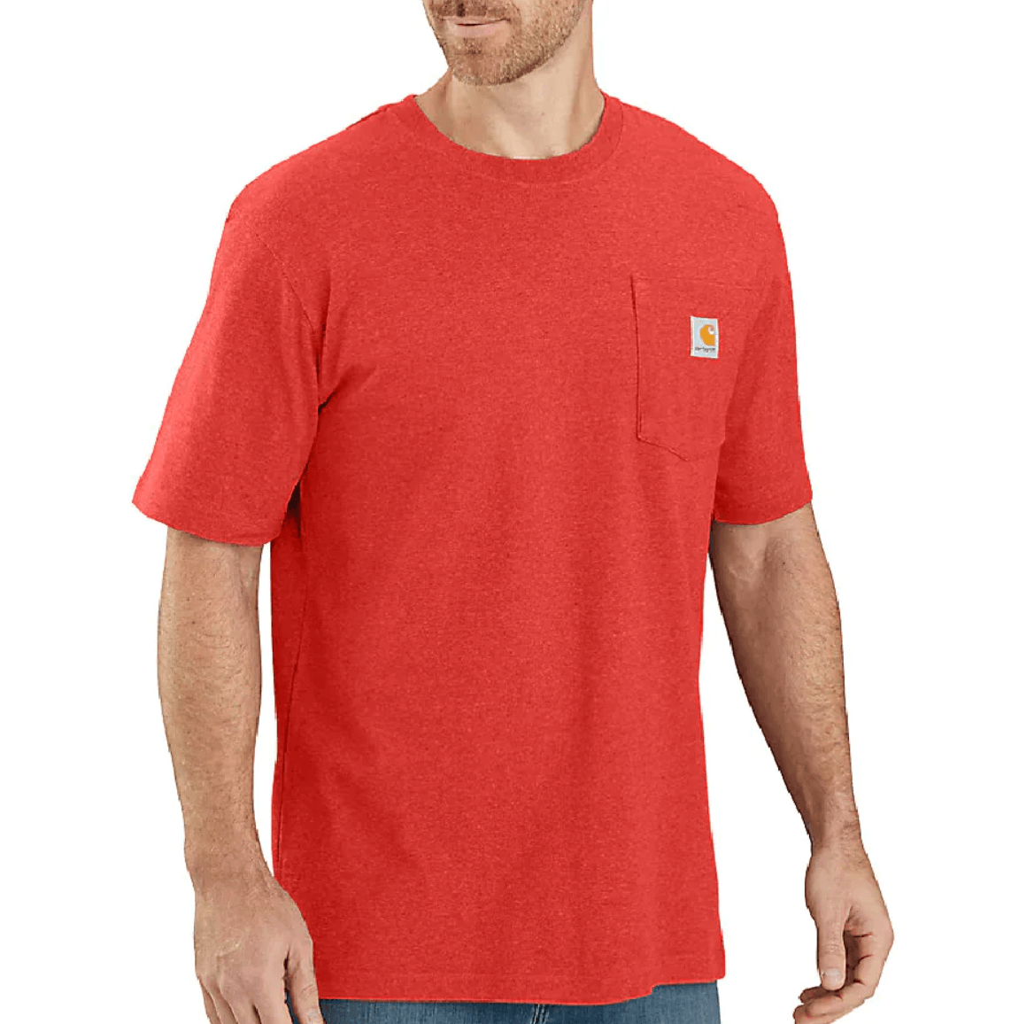 K87 - Loose fit heavyweight short-sleeve pocket t-shirt  - Fire Red Heather