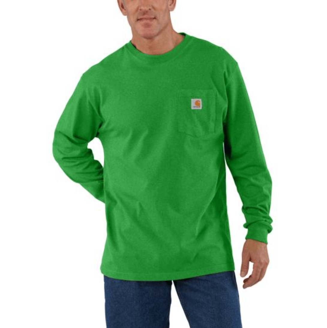 K126 - Loose fit heavyweight long-sleeve pocket t-shirt - Holly Green Heather - Purpose-Built / Home of the Trades