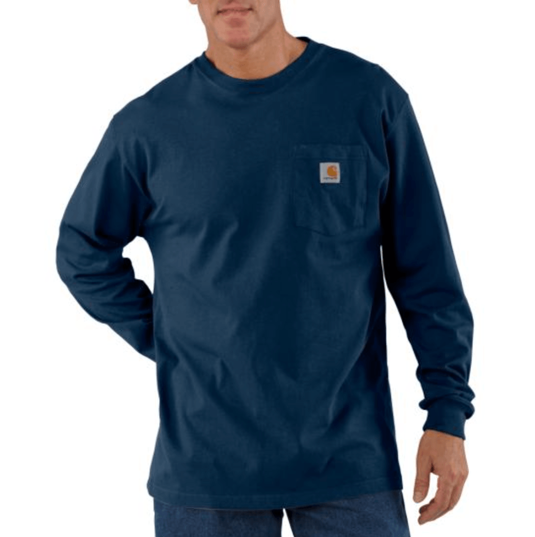 K128 - Loose fit heavyweight long-sleeve pocket Henley t-shirt - Navy - Purpose-Built / Home of the Trades