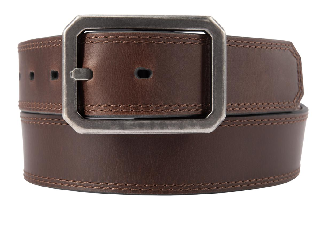Leather Reversible Center Bar Buckle Belt- Brown/Black