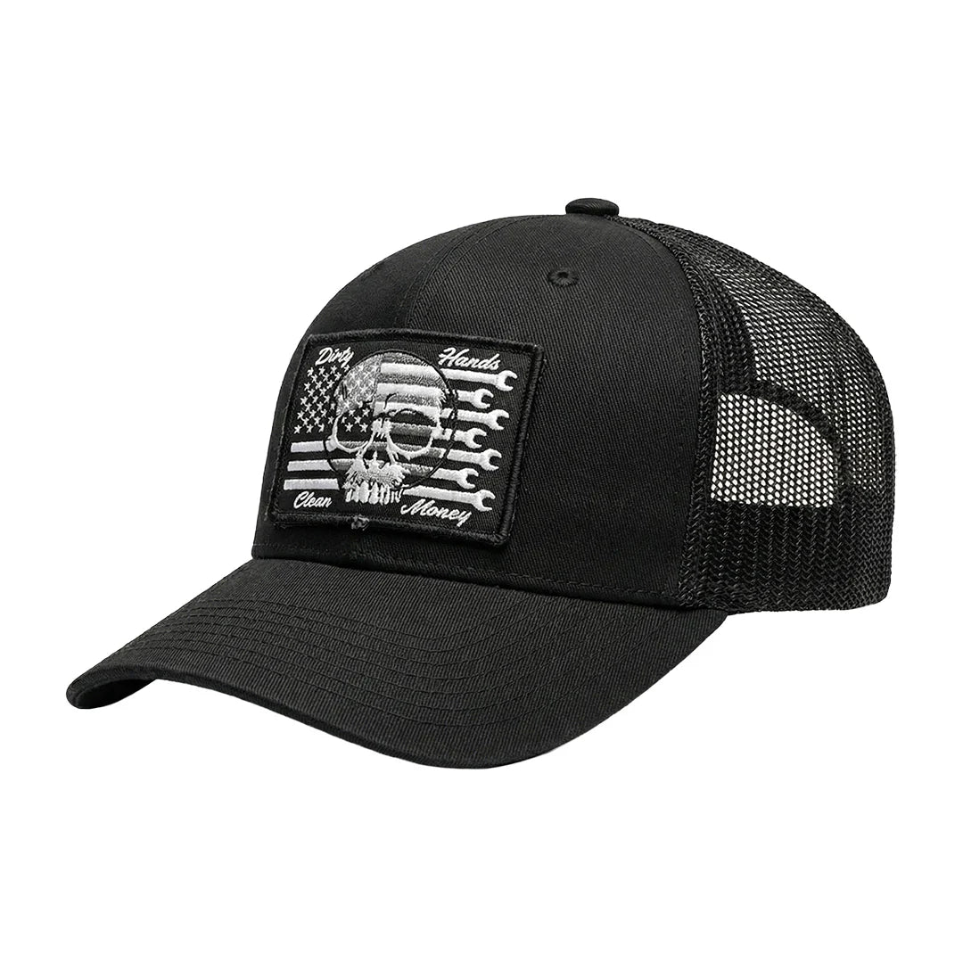 Flagship Skull Curved Brim Trucker- Black