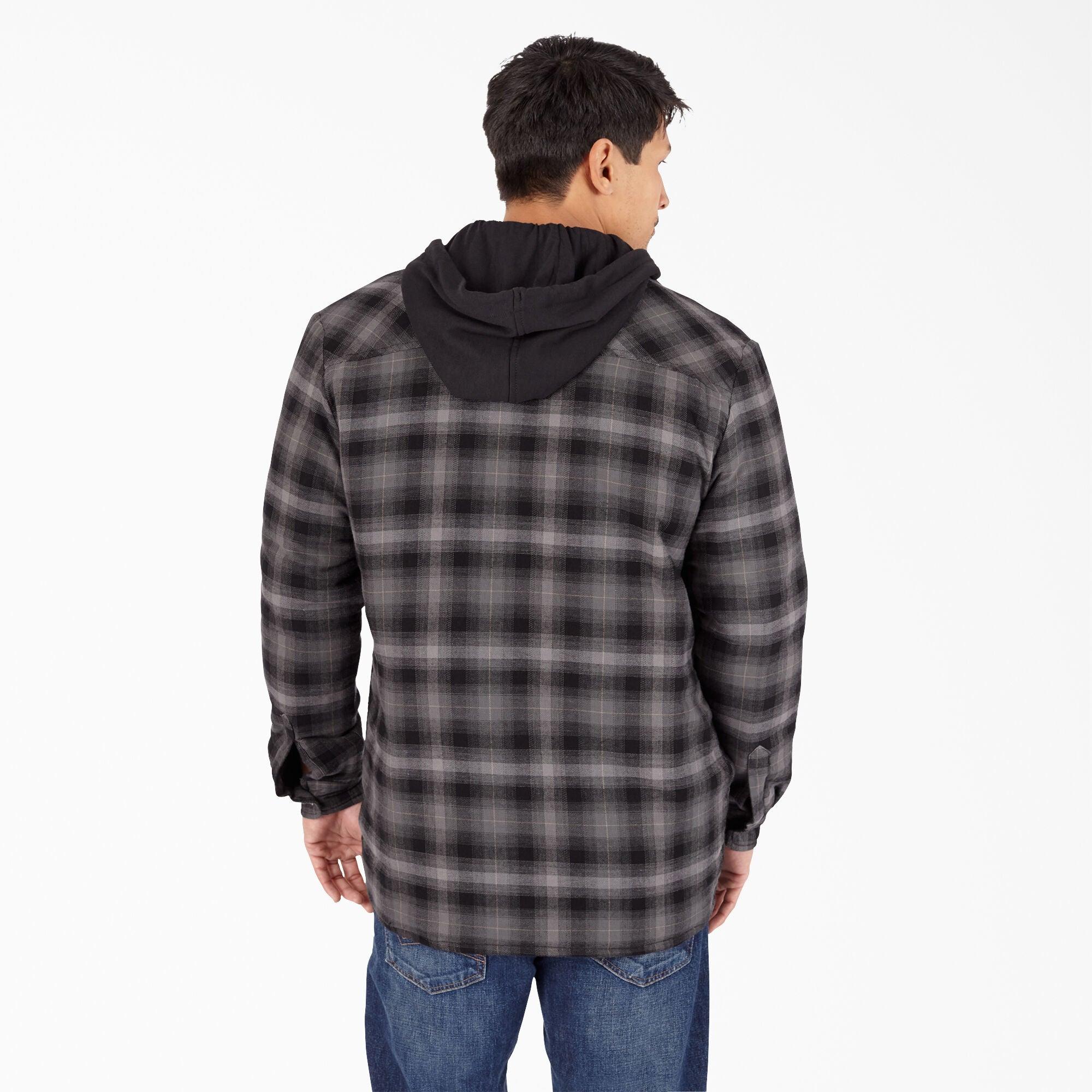 Water Repellent Flannel Hooded Shirt Jacket, Black Ombre Plaid