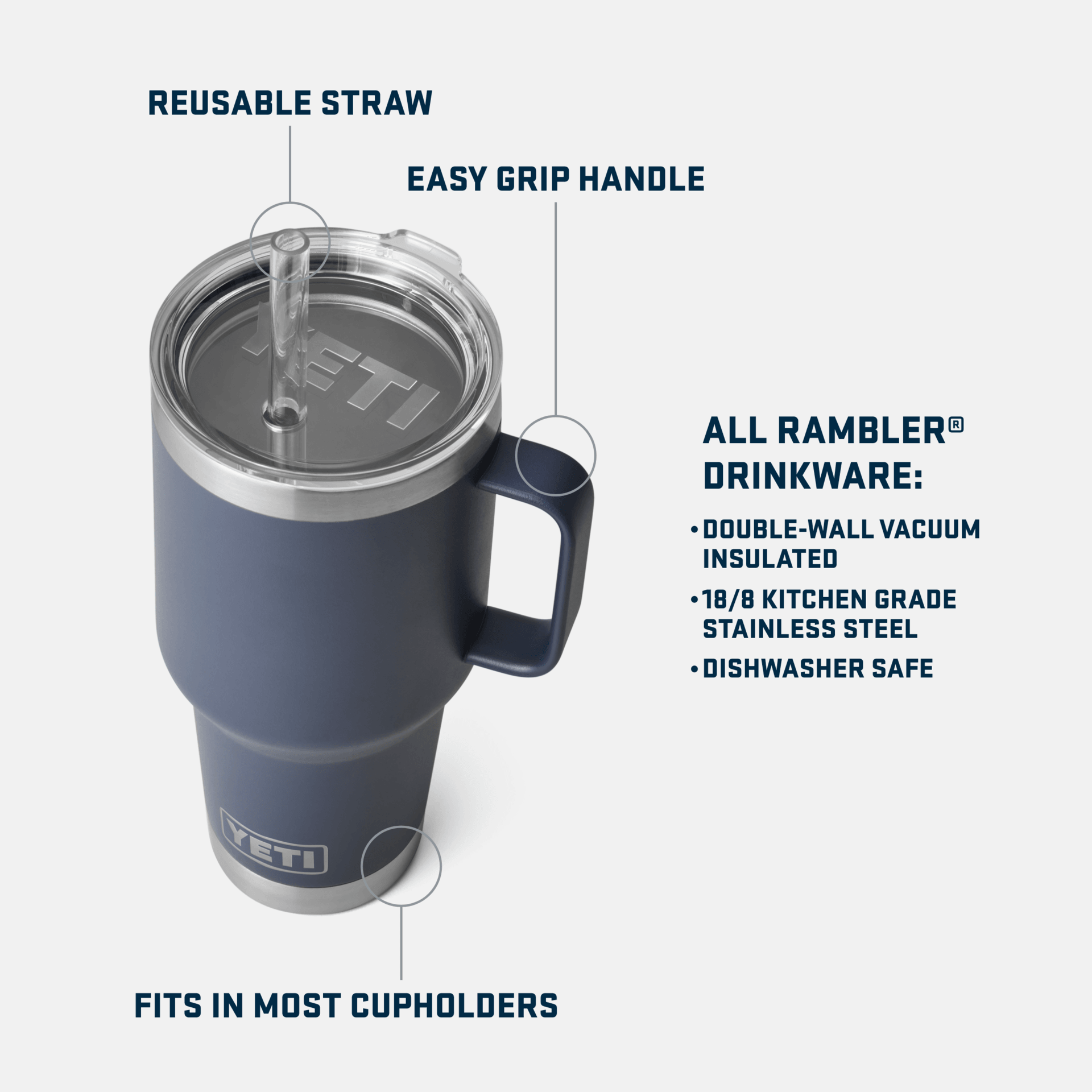 Rambler® 35 oz Mug w/Straw Lid - Navy - Purpose-Built / Home of the Trades