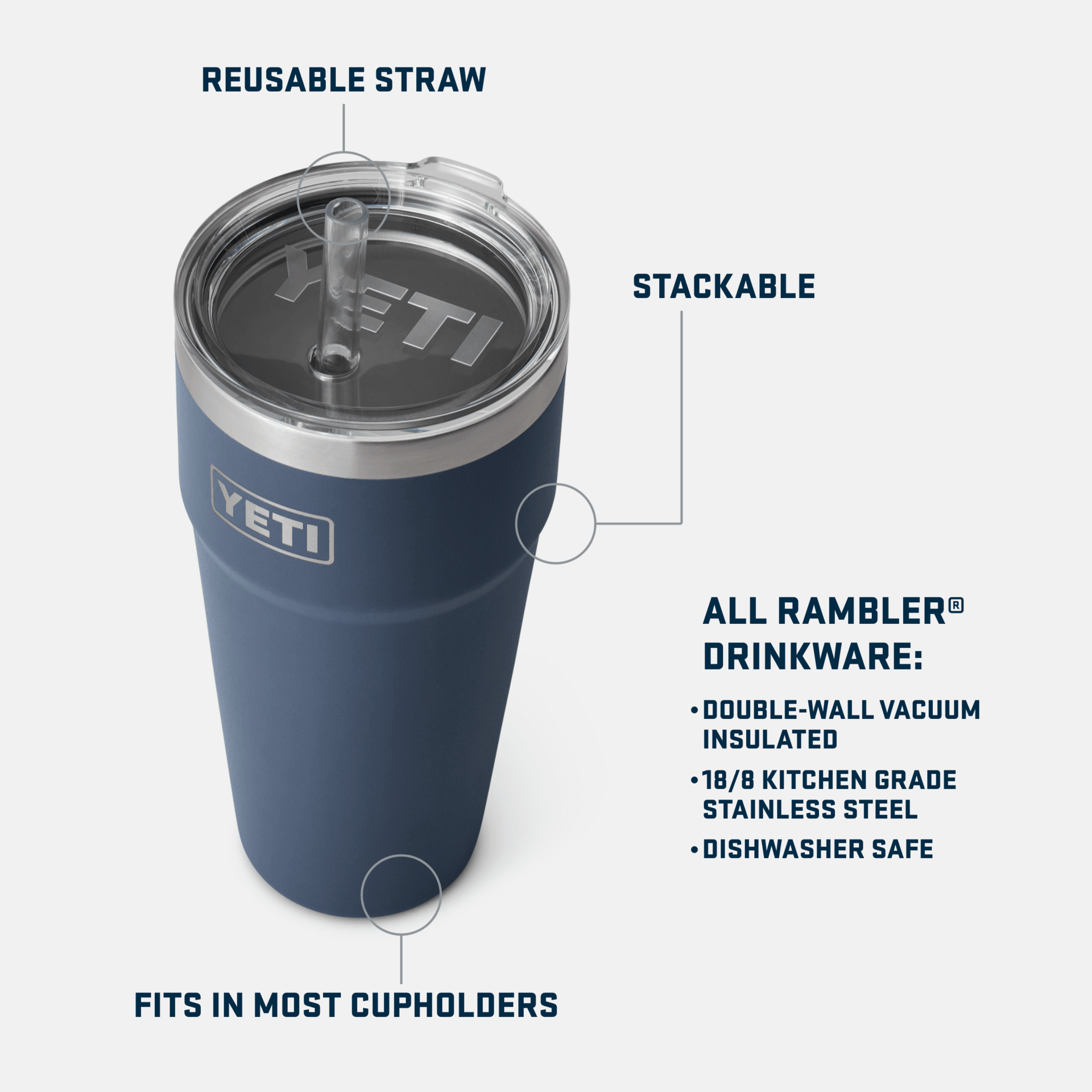 Rambler® 26 oz Stackable Cup w/Straw Lid - Charcoal - Purpose-Built / Home of the Trades