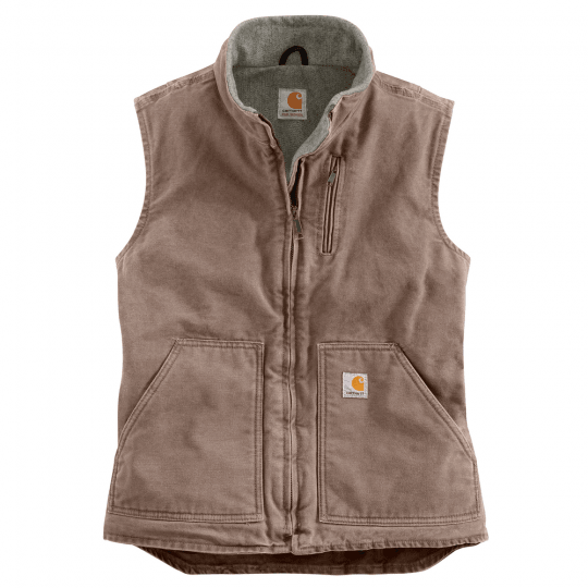 Women's Sherpa-Lined Mock Neck Vest - Taupe Gray