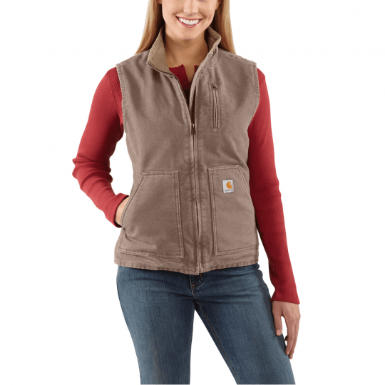 Women's Sherpa-Lined Mock Neck Vest - Taupe Gray