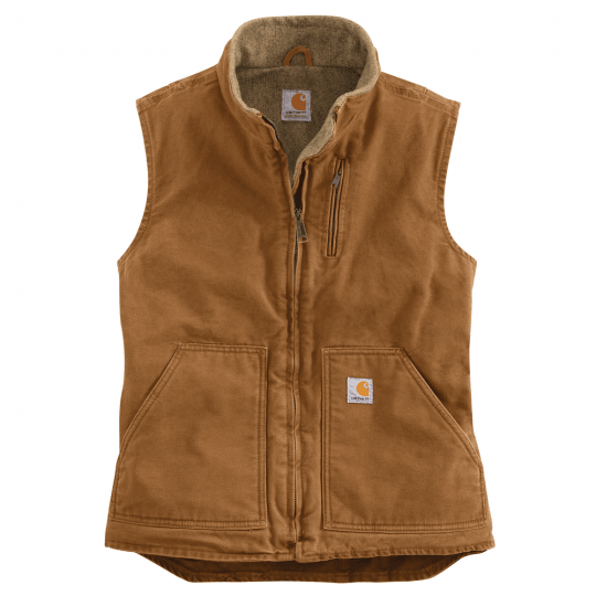 Women's Sherpa-Lined Mock Neck Vest - Carhartt Brown - Purpose-Built / Home of the Trades