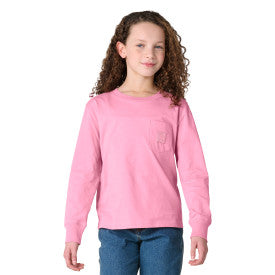 Youth Girls Long-Sleeve Tonal Patch Pocket T-Shirt - Cashmere Rose