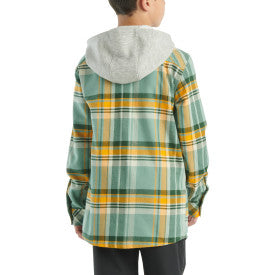 Youth Boys Long Sleeve Flannel Button Front Hooded Shirt - Patina