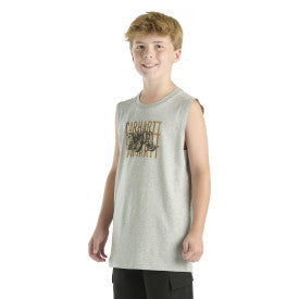 Boys Sleeveless Graphic Tractor T-Shirt - Grey Heather