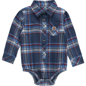 Infant Long-Sleeve Flannel Bodysuit - Dark Denim
