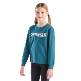 Youth Girls Long-Sleeve Core Logo T-Shirt - Atlantic Deep