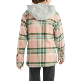 Youth Girls Long Sleeve Flannel Snap Front Hooded Shirt Jacket - Peach Amber