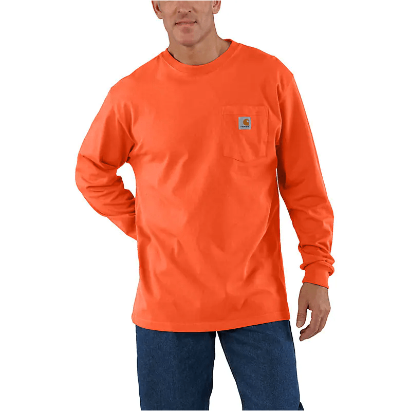 K126 - Loose fit heavyweight long-sleeve pocket t-shirt - Brite Orange - Purpose-Built / Home of the Trades