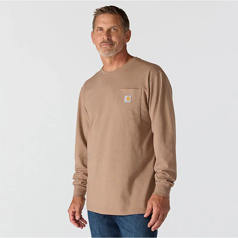 Loose Fit Heavyweight Long-Sleeve Pocket Deer Graphic T-Shirt - Soft Sepia Heather