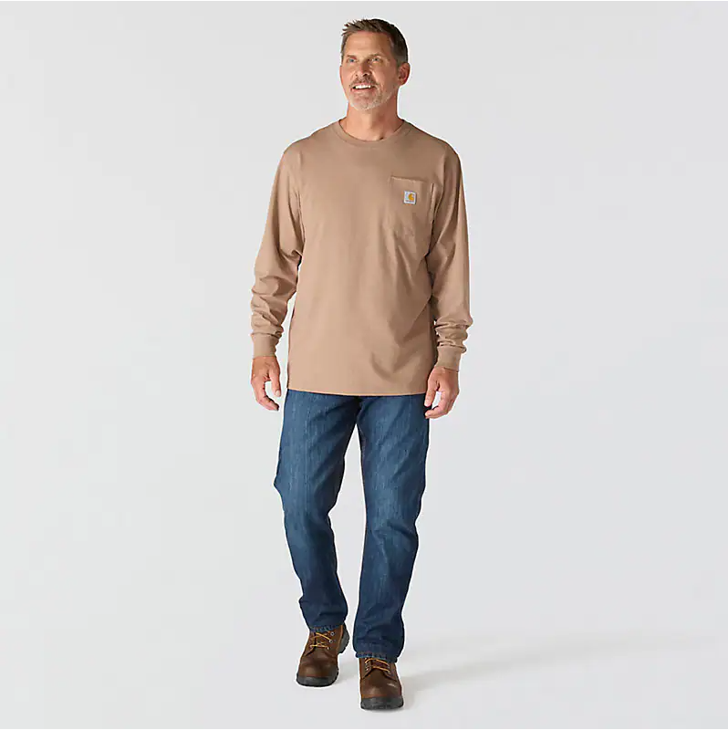 Loose Fit Heavyweight Long-Sleeve Pocket Deer Graphic T-Shirt - Soft Sepia Heather