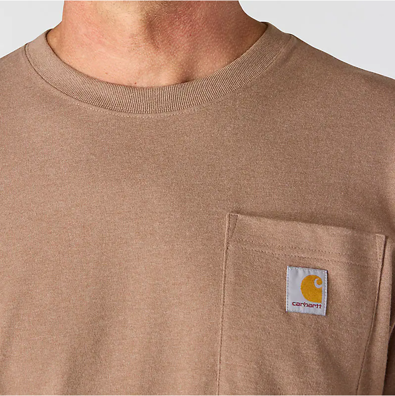 Loose Fit Heavyweight Long-Sleeve Pocket Deer Graphic T-Shirt - Soft Sepia Heather