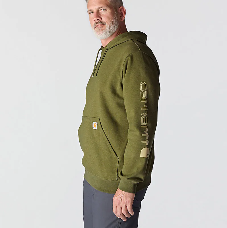 K288 Loose Fit Midweight Logo Sleeve Graphic Hoodie - Dark Bronzed Green Heather