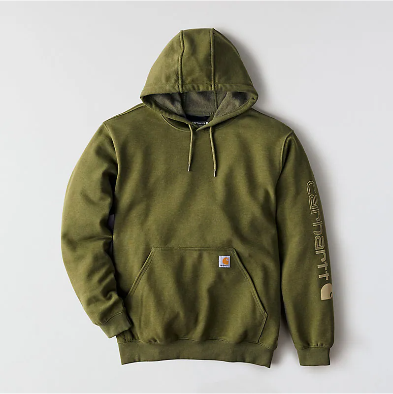 K288 Loose Fit Midweight Logo Sleeve Graphic Hoodie - Dark Bronzed Green Heather
