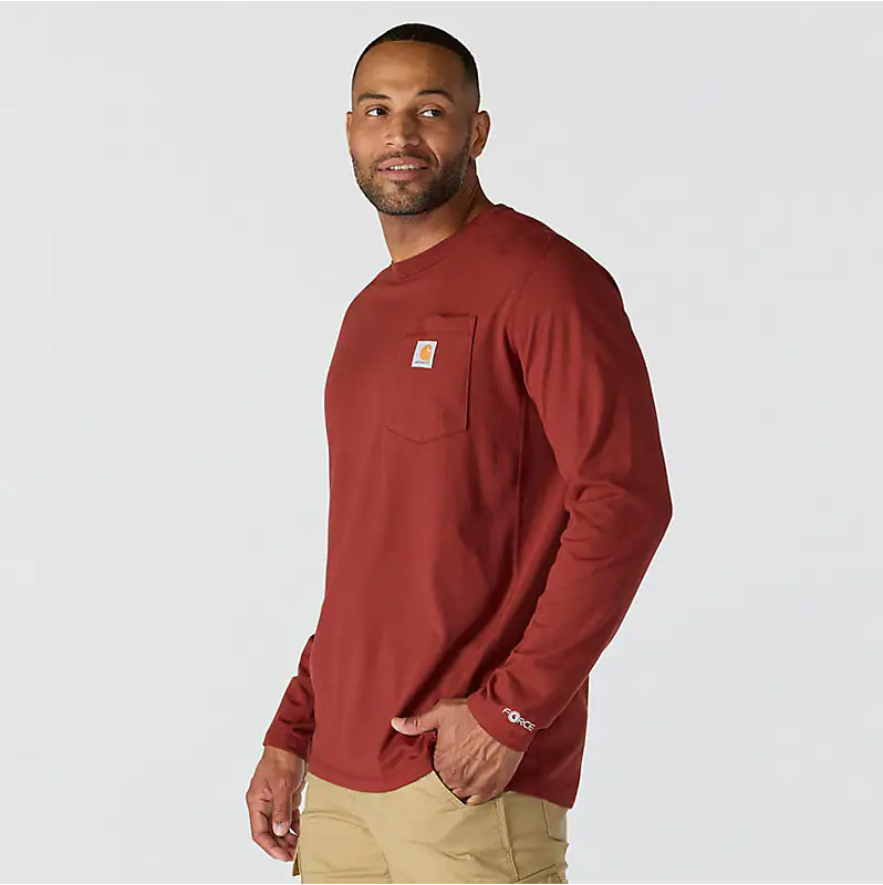 Carhartt force® relaxed fit midweight long-sleeve pocket t-shirt - Dark Spice Red Heather