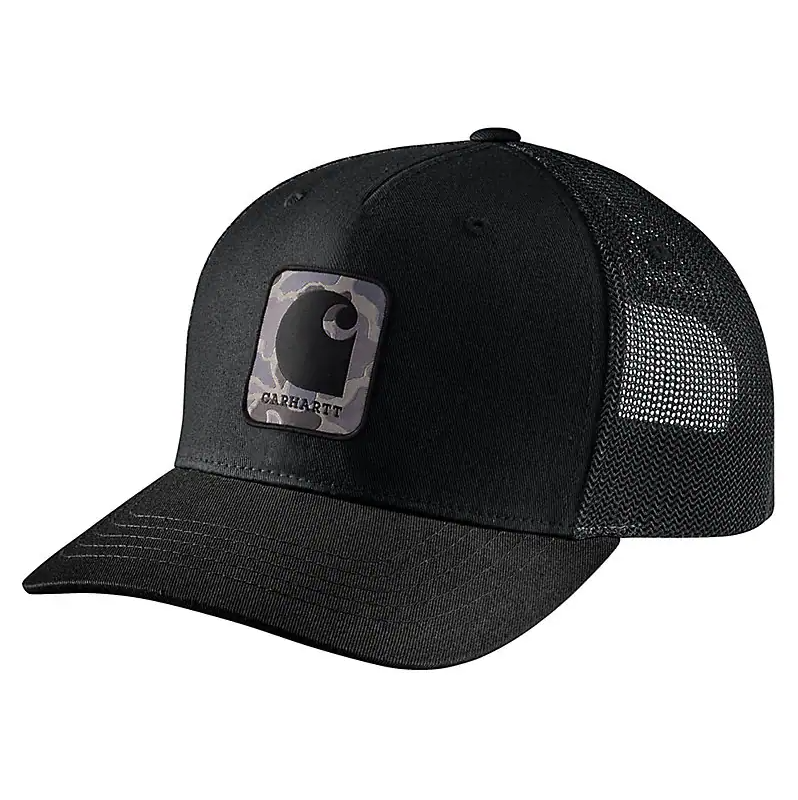 Rugged Flex Twill Mesh-back Camo Patch Cap- Black