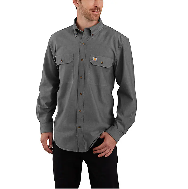 Loose Fit Midweight Chambray Long-Sleeve Shirt - Black Chambray