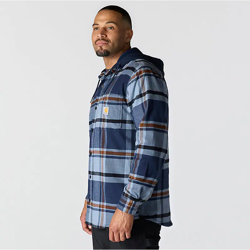 Rugged Flex Relaxed Fit Flannel Fleece Lined Hooded Shirt Jacket - Navy