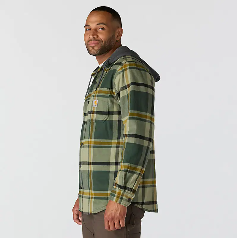 Rugged Flex Relaxed Fit Flannel Fleece Lined Hooded Shirt Jacket - Forestry Green