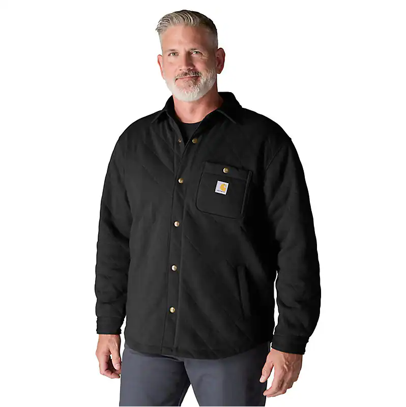 Rain Defender® Loose Fit Heavyweight Quilted Snap Front Shirt Jac - Black