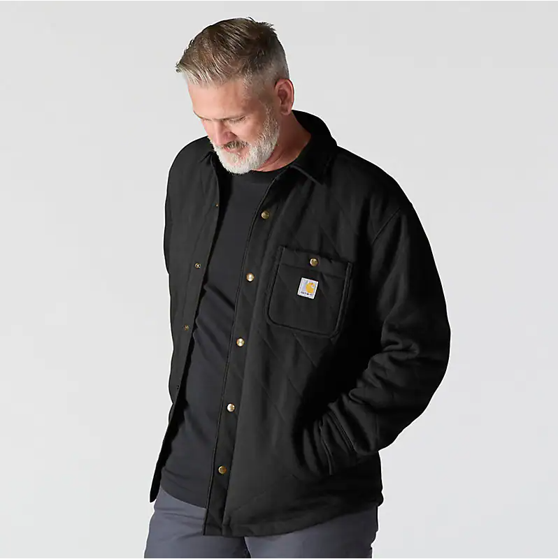 Rain Defender® Loose Fit Heavyweight Quilted Snap Front Shirt Jac - Black